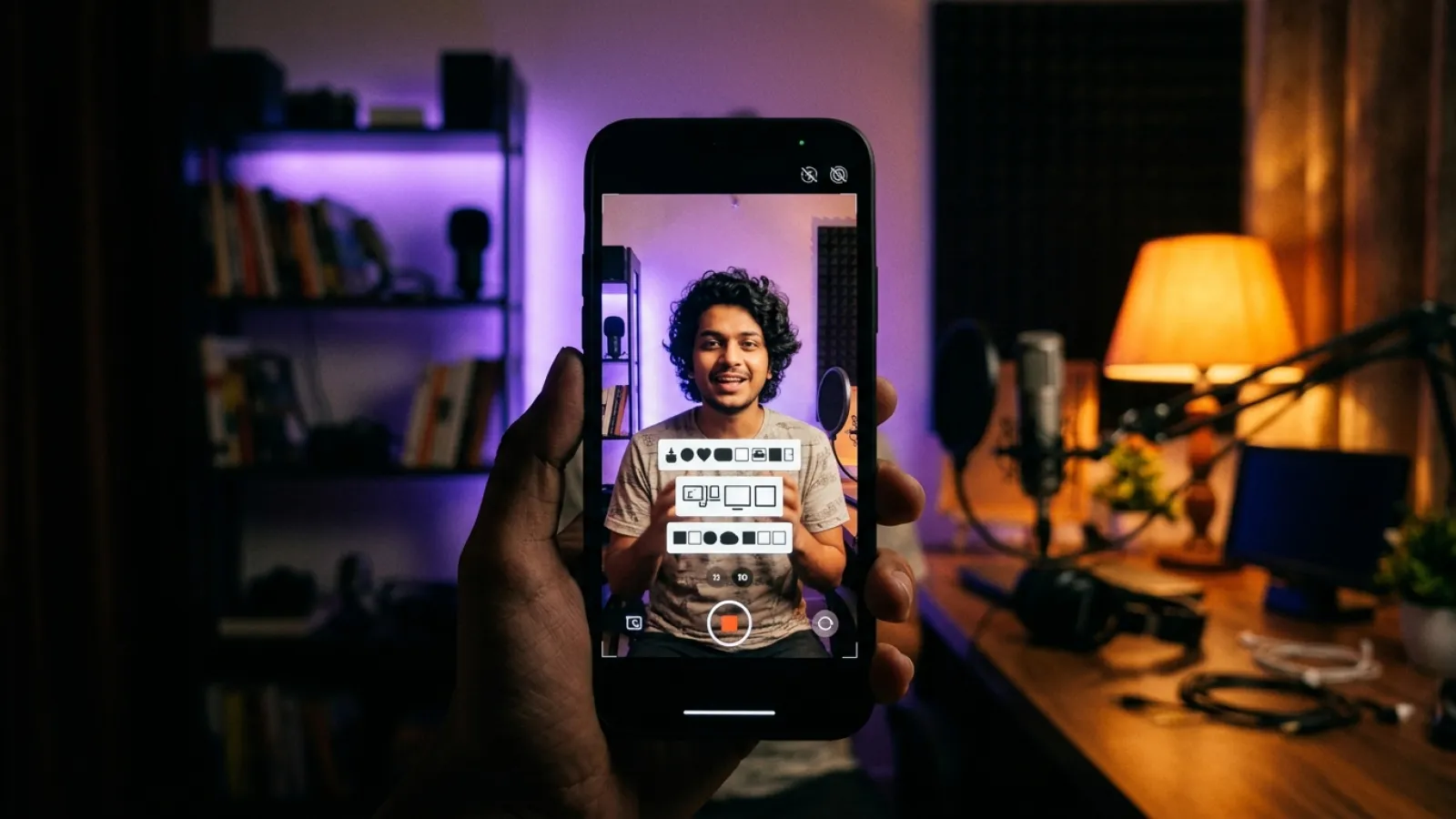 Phone showing a vertical Reel with bold captions in the centre of the frame
